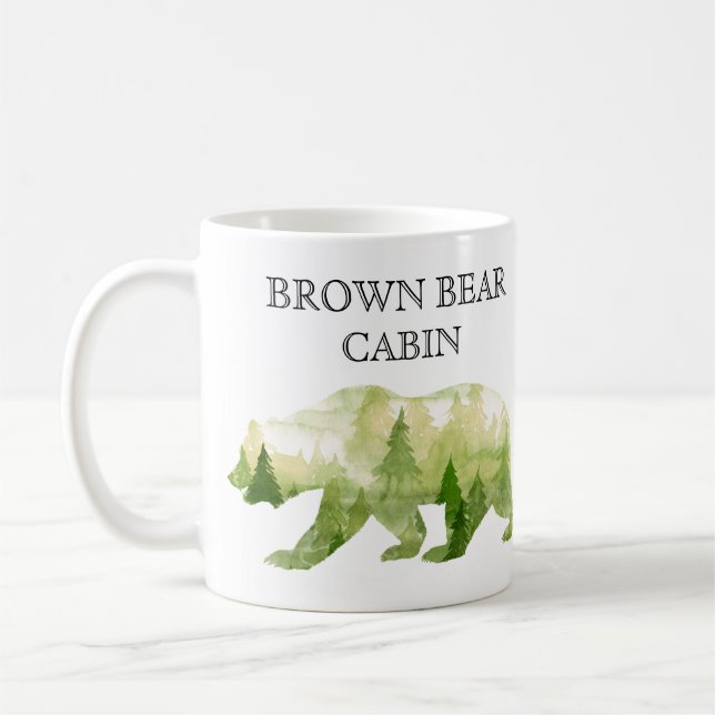 Personlig Bergskabinklammer Bear Watercolor Kaffemugg (Vänster)