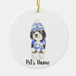 Personlig Bernedoodle Blue & White Julgransprydnad Keramik