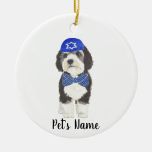 Personlig Bernedoodle Blue Yarmulke Bow Tie Julgransprydnad Keramik