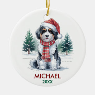 Personlig Bernedoodle Hund Jul Julgransprydnad Keramik