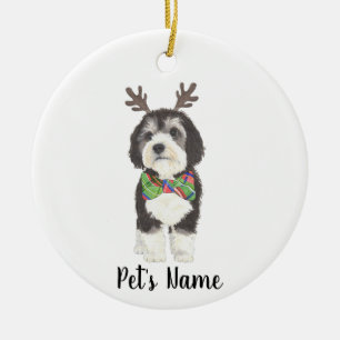 Personlig Bernedoodle Reindeer Bowtie Julen Julgransprydnad Keramik