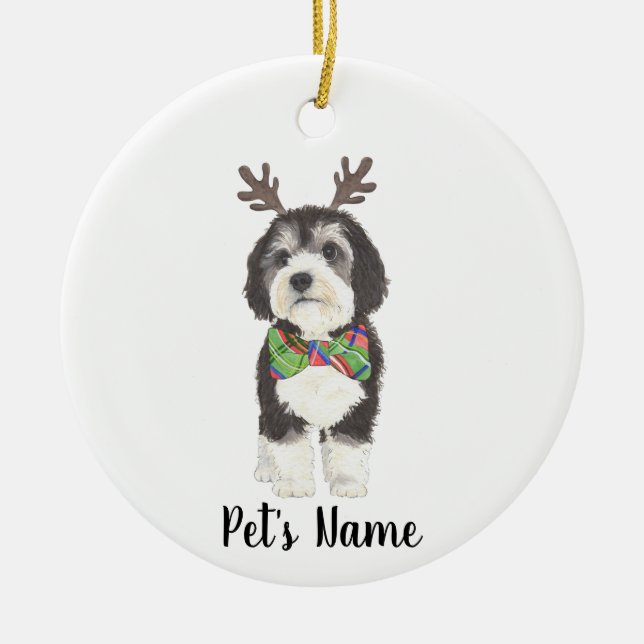 Personlig Bernedoodle Reindeer Bowtie Julen Julgransprydnad Keramik (Framsidan)