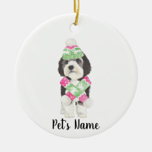 Personlig Bernedoodle Rosa och Grönt jul Julgransprydnad Keramik