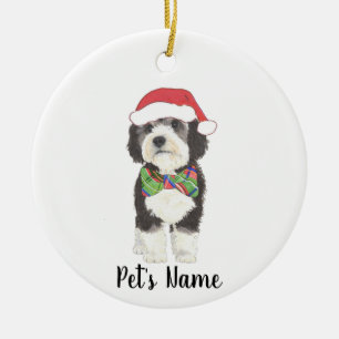 Personlig Bernedoodle Santa Hat & Bowtie Julgransprydnad Keramik