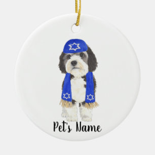 Personlig Bernedoodle Yarmulke Hanukkah Blue Julgransprydnad Keramik