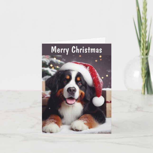 Personlig Bernese Hund Santa Hat God jul Helgkort (Framsida)