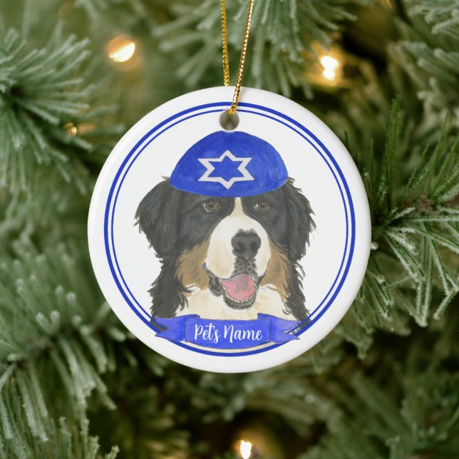 Personlig Bernese Mountain Hund Hanukkah Blue Julgransprydnad Keramik (Träd)