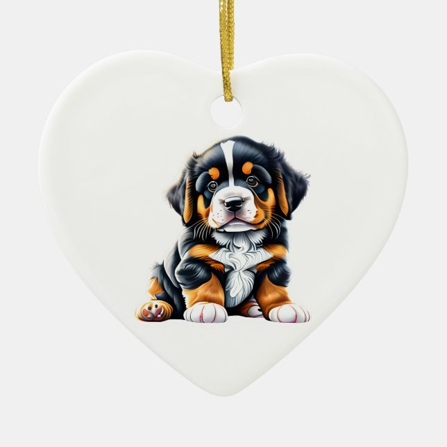 Personlig Bernese Mountain Hund Puppy Julgransprydnad Keramik (Framsidan)