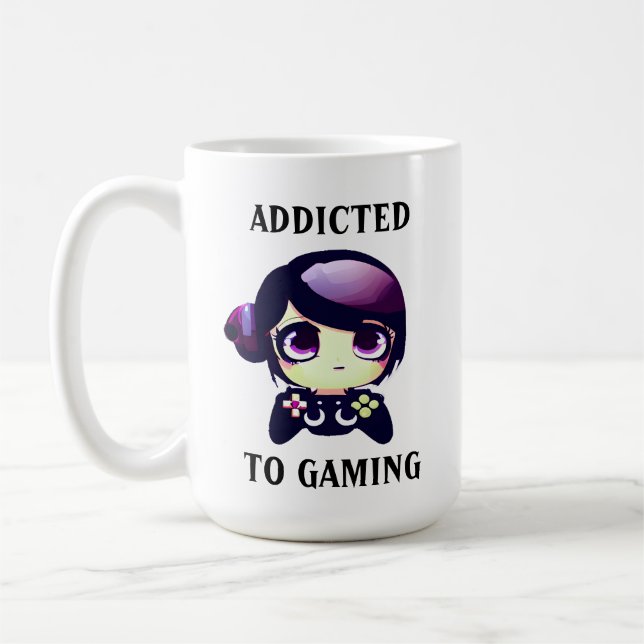 Personlig Beroende för spel Kawaii Girl Gamer Kaffemugg (Vänster)