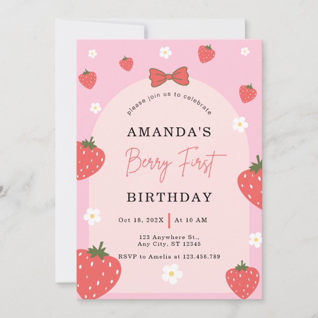 Personlig Berry 1:a födelsedag Inbjudningar (Framsida)