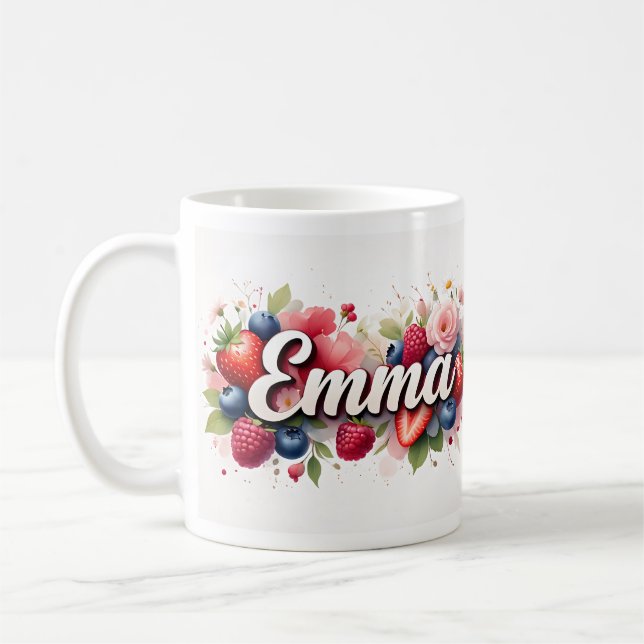 Personlig Berry Blommigt Namn Mugg - "Emma" (Vänster)