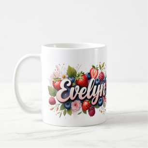 Personlig Berry Blommigt Namn Mugg - Evelyn