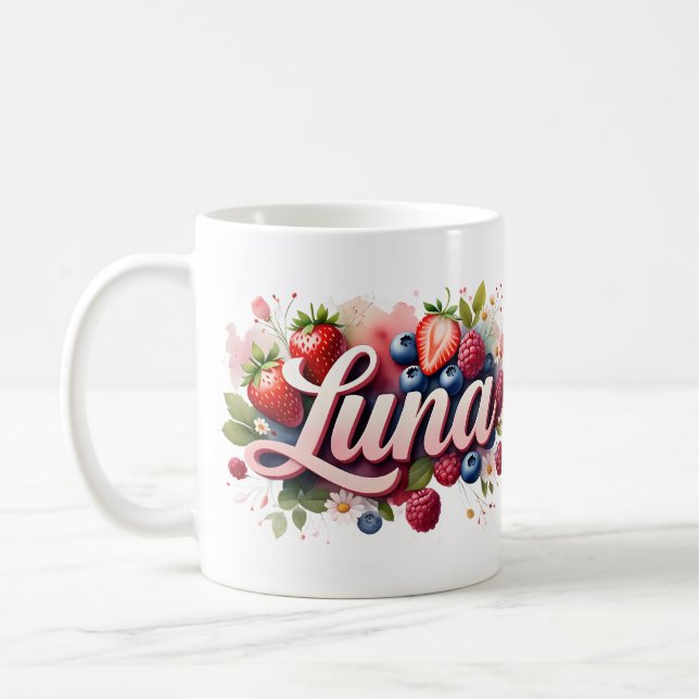 Personlig Berry Blommigt Namn Mugg - Luna (Vänster)