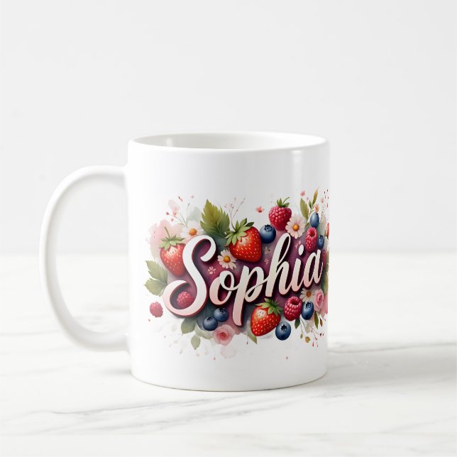 Personlig Berry Blommigt Namn Mugg - "Sophia" (Vänster)