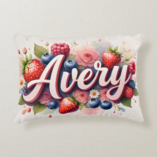 Personlig Berry Blommigt Namn Pillow Avery Prydnadskudde
