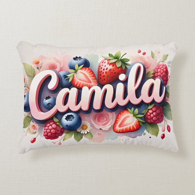 Personlig Berry Blommigt Namn Pillow " Camila " Prydnadskudde (Framsidan)