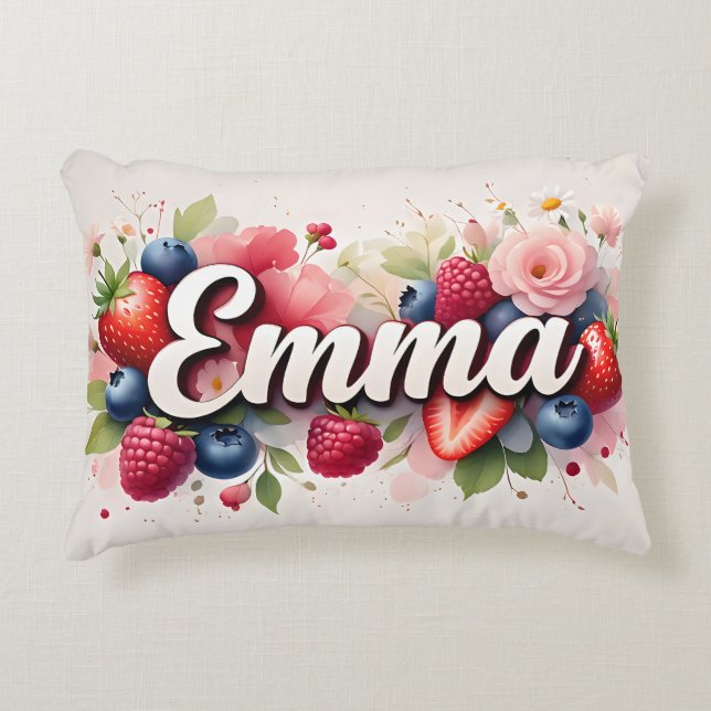 Personlig Berry Blommigt Namn Pillow - Emma Prydnadskudde (Framsidan)