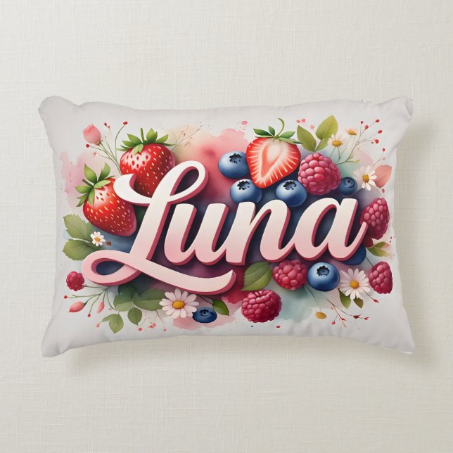 Personlig Berry Blommigt Namn Pillow - Luna Prydnadskudde (Framsidan)