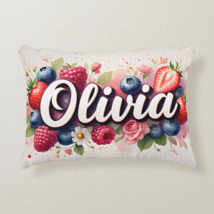 Personlig Berry Blommigt Namn Pillow - Olivia Prydnadskudde