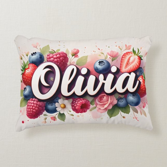 Personlig Berry Blommigt Namn Pillow - Olivia Prydnadskudde (Framsidan)