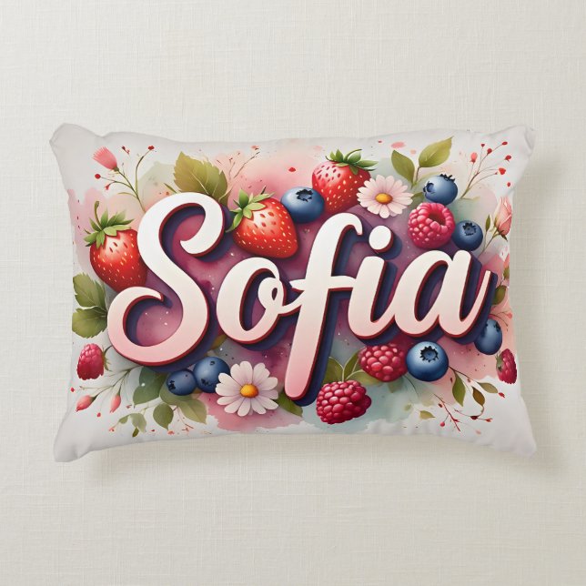 Personlig Berry Blommigt Namn Pillow - Sofia Prydnadskudde (Framsidan)