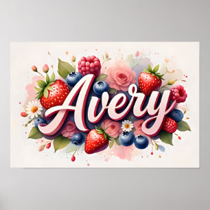 Personlig Berry Blommigt Namn Poster "Avery"