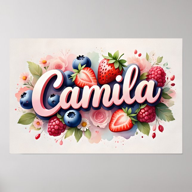 Personlig Berry Blommigt Namn Poster Camila (Framsidan)