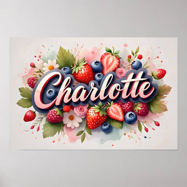 Personlig Berry Blommigt Namn Poster Charlotte (Framsidan)