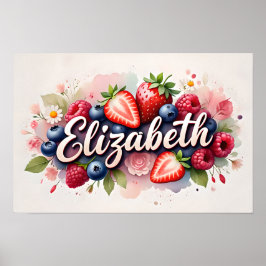 Personlig Berry Blommigt Namn Poster "Elizabeth"