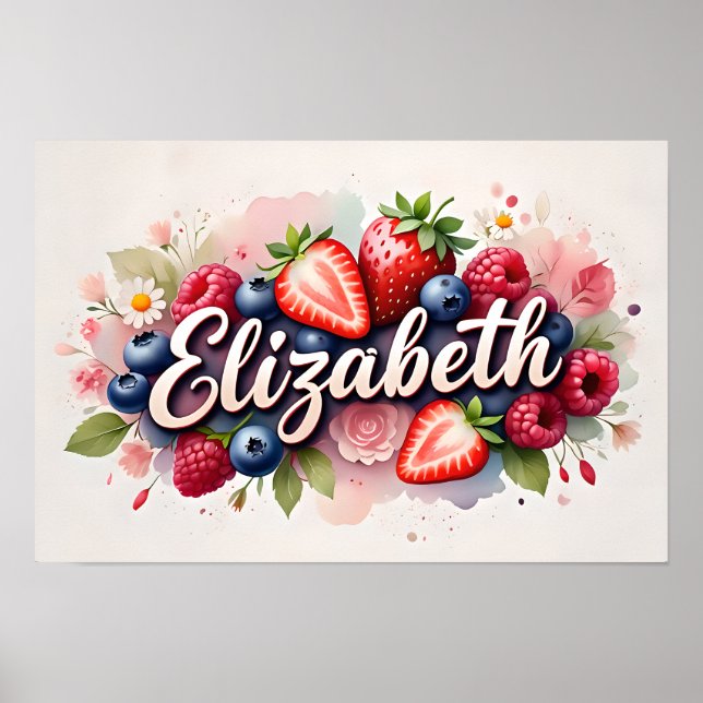 Personlig Berry Blommigt Namn Poster "Elizabeth" (Framsidan)