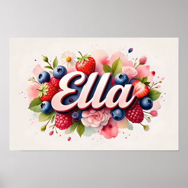 Personlig Berry Blommigt Namn Poster Ella (Framsidan)