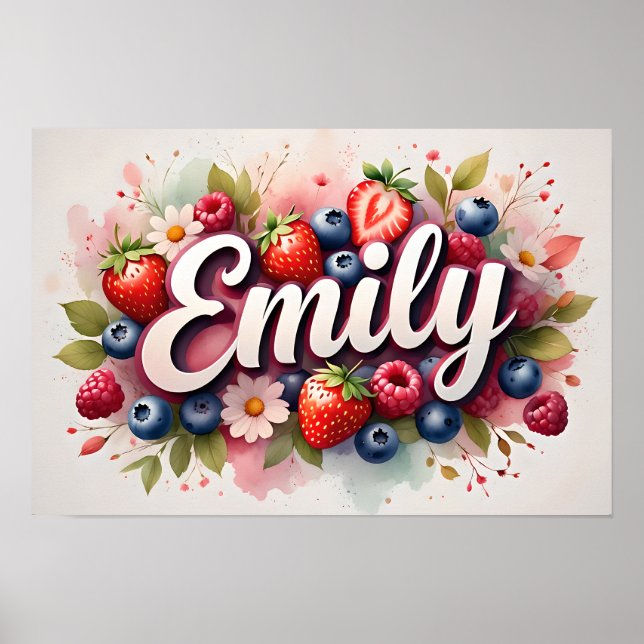 Personlig Berry Blommigt Namn Poster "Emily" (Framsidan)