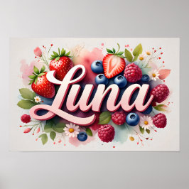 Personlig Berry Blommigt Namn Poster Luna