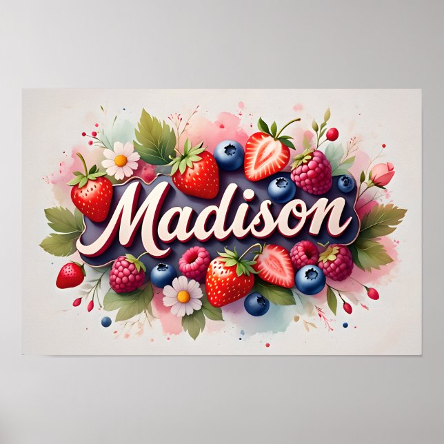 Personlig Berry Blommigt Namn Poster "Madison" (Framsidan)