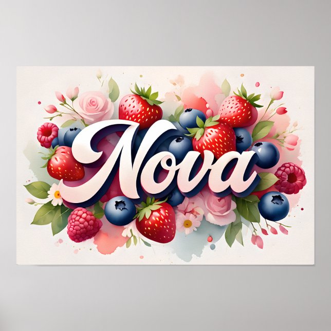 Personlig Berry Blommigt Namn Poster "Nova" (Framsidan)