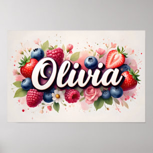 Personlig Berry Blommigt Namn Poster "Olivia"