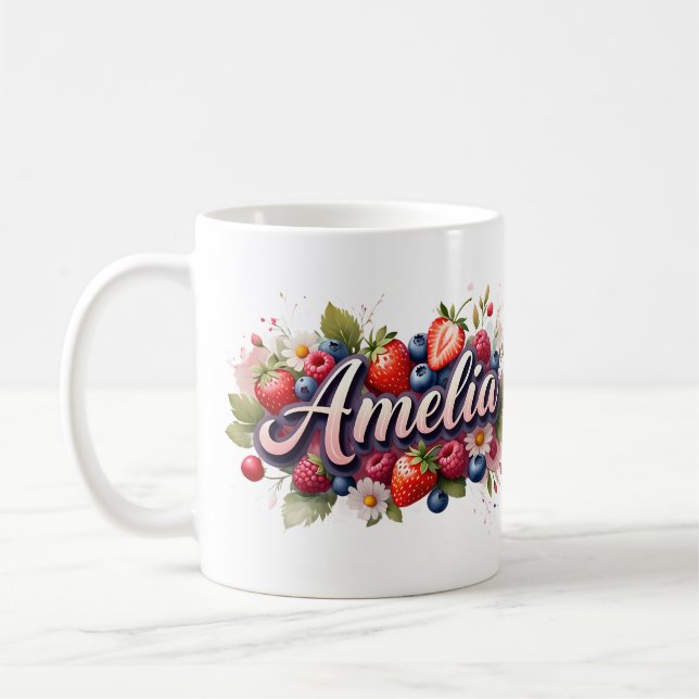 Personlig Berry Blommigten Namn Mugg - Amelia (Vänster)