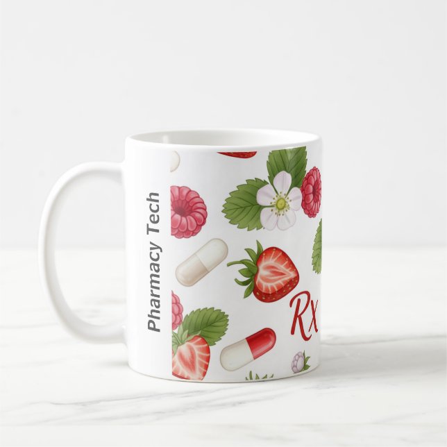 Personlig Berry, Flower & RX Symbol Pharmacy Kaffemugg (Vänster)
