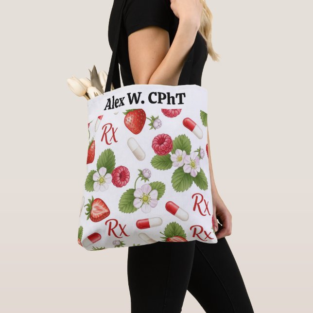 Personlig Berry,Flower RX Symbol Pharmacy Tote Tygkasse (Närbild)