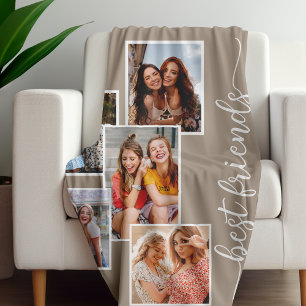 Personlig Best Friends 5 Photo Collage Brown Fleecefilt
