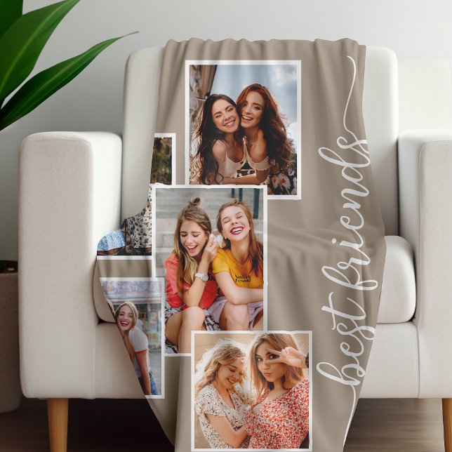 Personlig Best Friends 5 Photo Collage Brown Fleecefilt (Skapare uppladdad)
