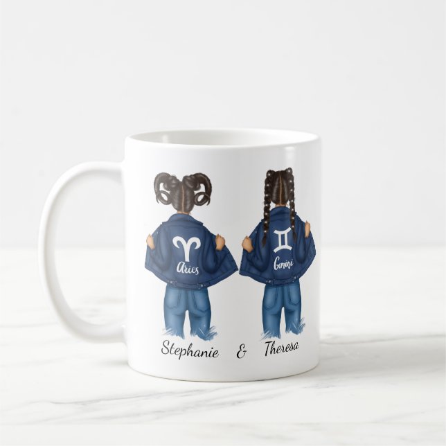 Personlig Best Friends Aries Gemini Girl Jean Kaffemugg (Vänster)