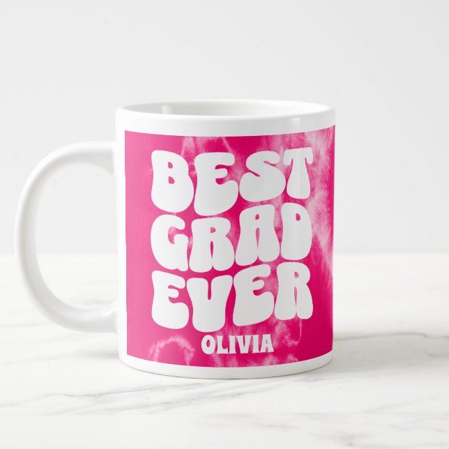 Personlig Best Grad Rosa Tie Dye Jumbo Mugg (Vänster)