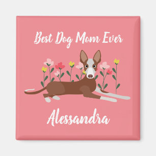 Personlig Best Hund Podenco Rosa Blommigt Mamma Magnet