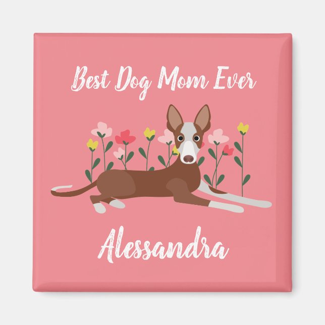 Personlig Best Hund Podenco Rosa Blommigt Mamma  Magnet (Framsidan)