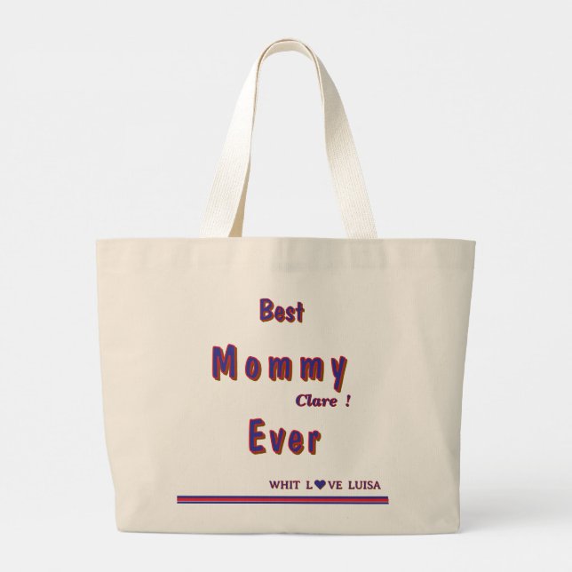 Personlig BEST MAMMA EVER 10 skript Jumbo Tygkasse (Baksida)