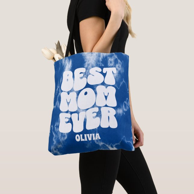 Personlig Best Mamma någonsin Blue Tie Dye Tygkasse (Närbild)