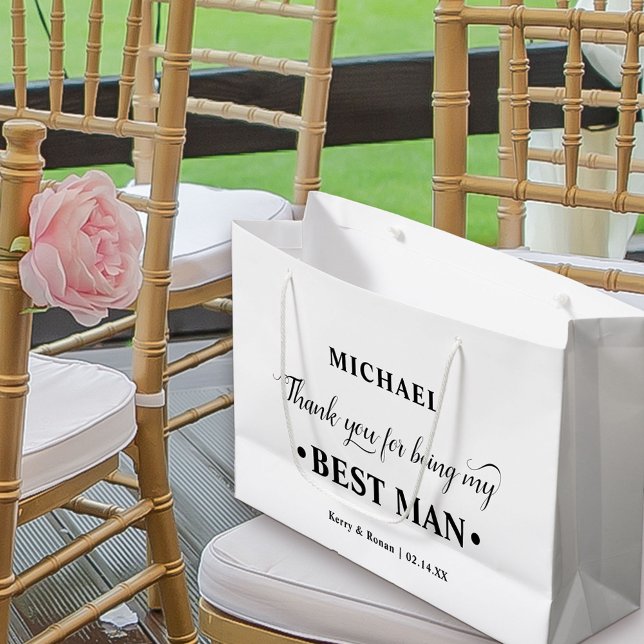 Personlig Best Man Black and White Tack (Black and White Wedding Thank You Gift Bag for Best Man)