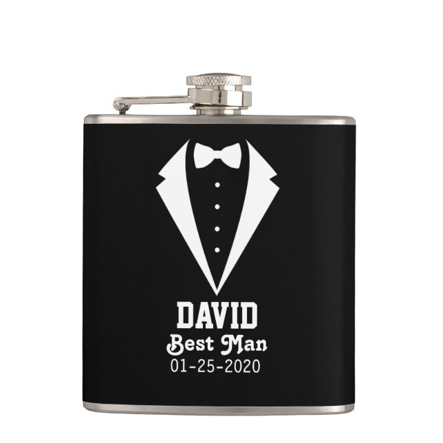 Personlig Best Man Black Flask Gift Fickplunta (Framsidan)
