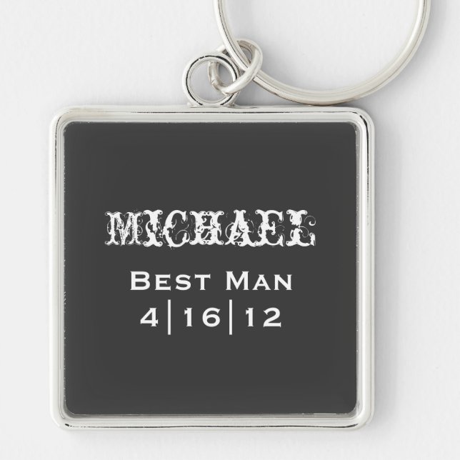 Personlig Best Man Keychain Fyrkantig Silverfärgad Nyckelring (Framsidan)